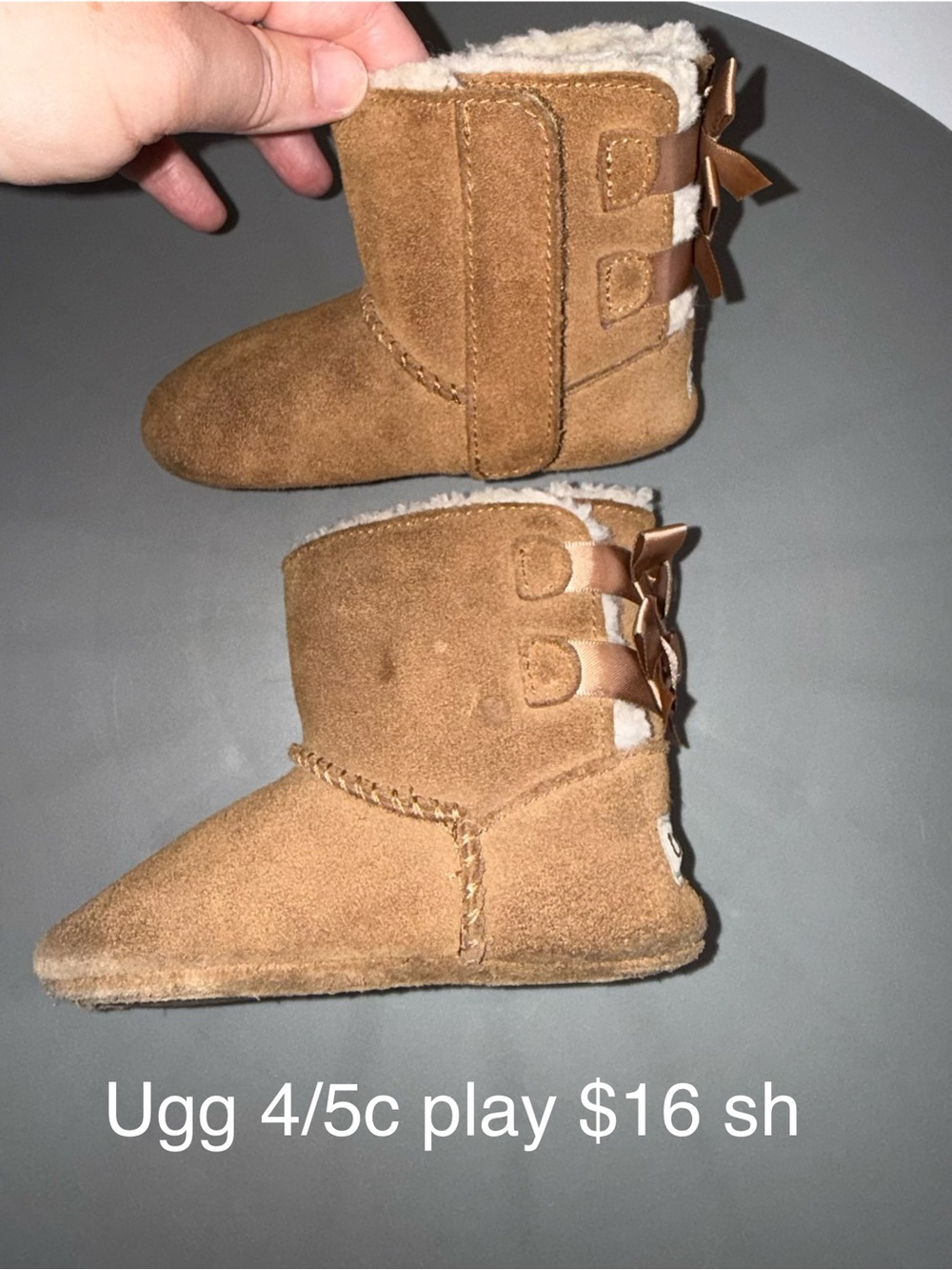UGG Kids Chestnut Suede Booties with Shearling Trim